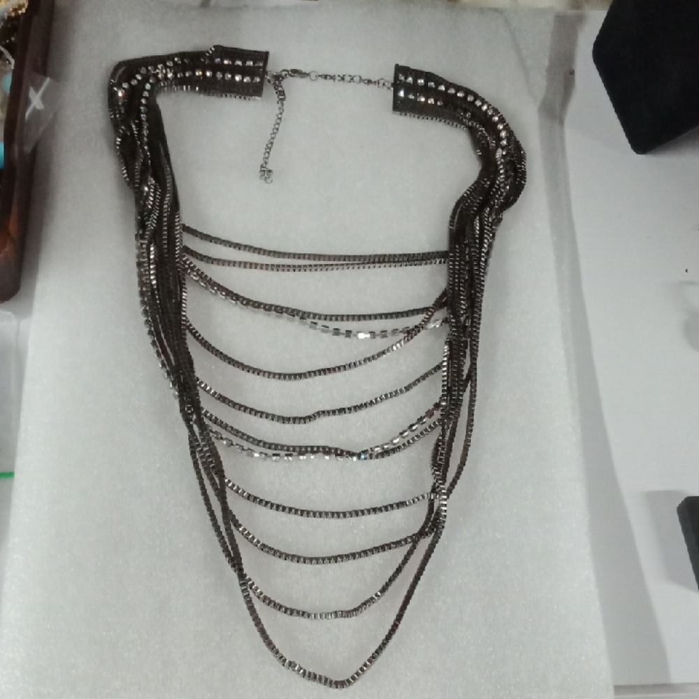 12 Strand Silver Tone Necklace #A235